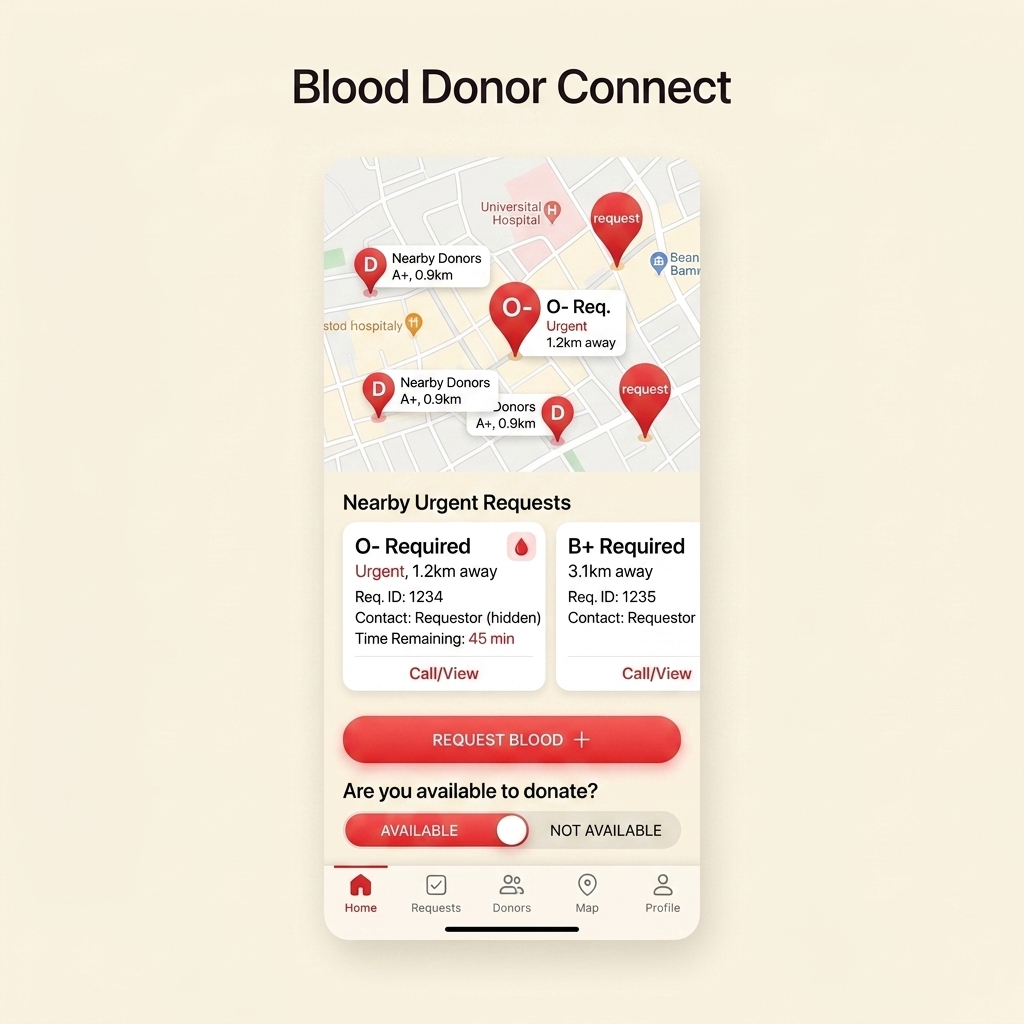 Blood Donor Connect Mobile Application Finder Screenshot